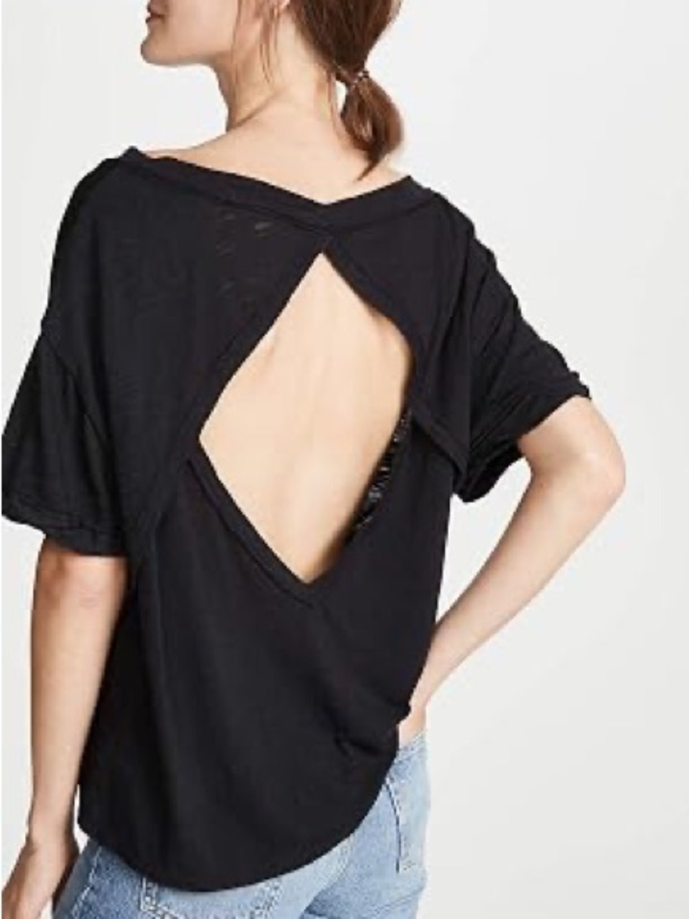 Free People We the Free Open-Back Black Lightweight Tee - Size M